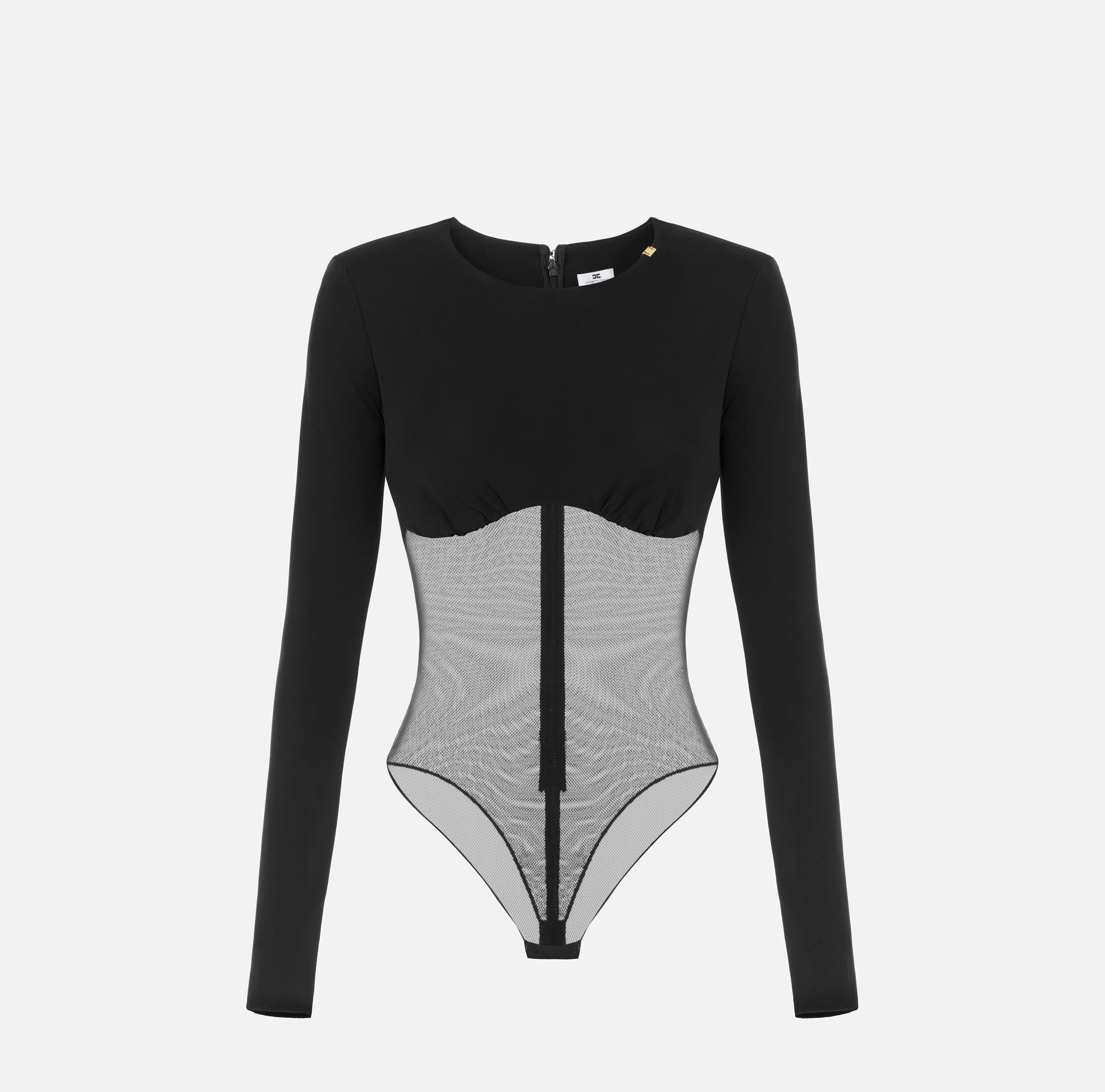 ELISABETTA FRANCHI Body Jersey Crêpe Tulle Rete-Nero