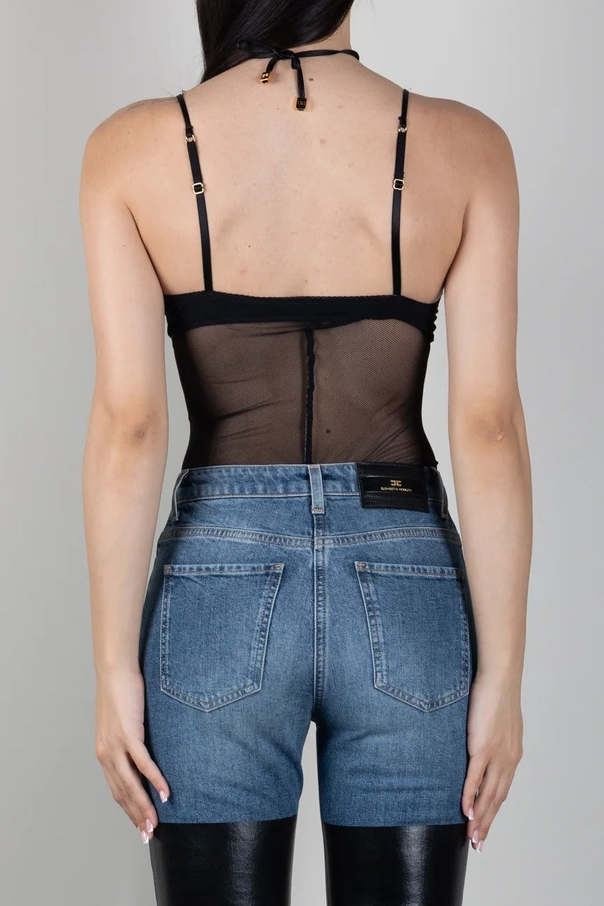 ELISABETTA FRANCHI Body jersey crêpe Tulle-Nero