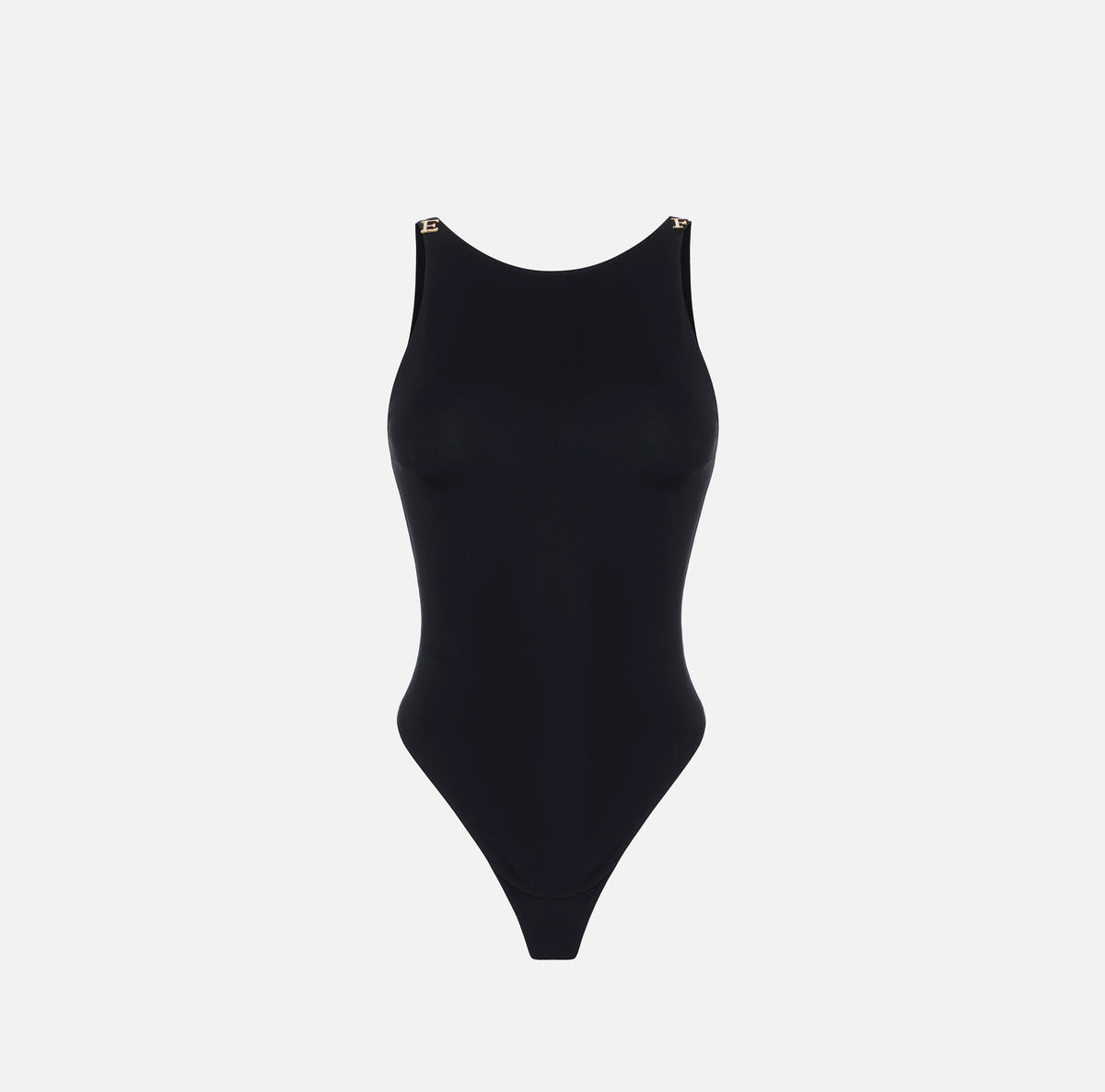 ELISABETTA FRANCHI Body jersey crêpe Logo Spalline-Nero