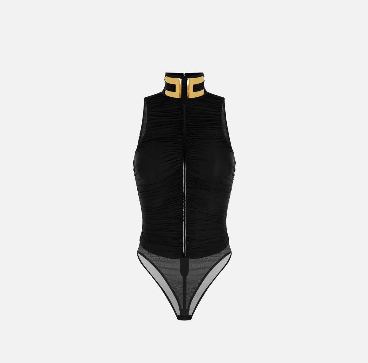ELISABETTA FRANCHI Body Jersey Viscosa Drappeggiato Logo-Nero