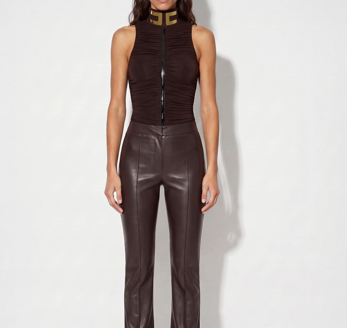 ELISABETTA FRANCHI Body Jersey Viscosa Drappeggiato Logo-Dark Chocolate
