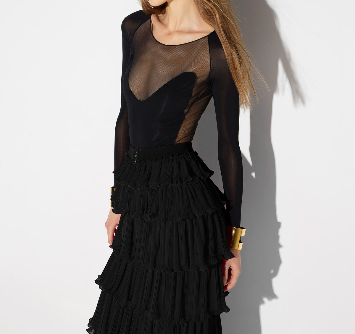 ELISABETTA FRANCHI Body Jersey Viscosa Tulle-Nero