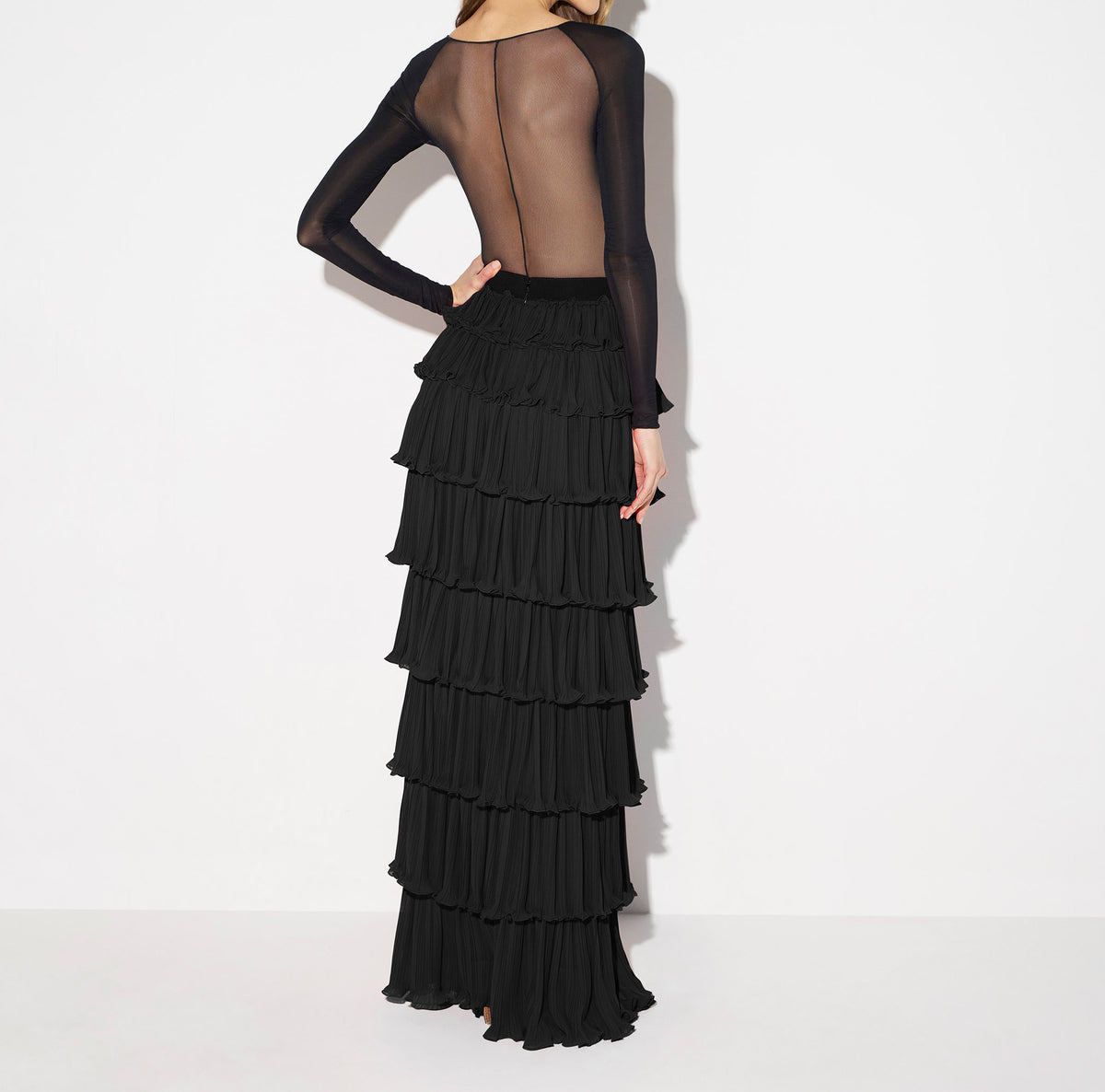 ELISABETTA FRANCHI Body Jersey Viscosa Tulle-Nero