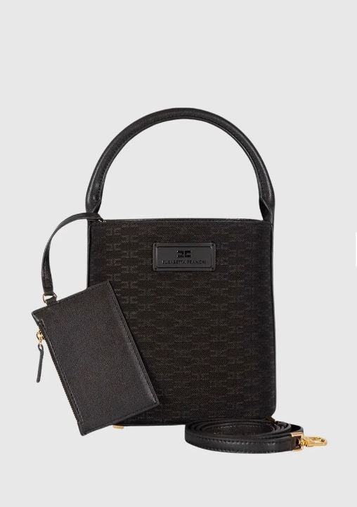 ELISABETTA FRANCHI Borsa Secchiello Jacquard Monogram-Nero