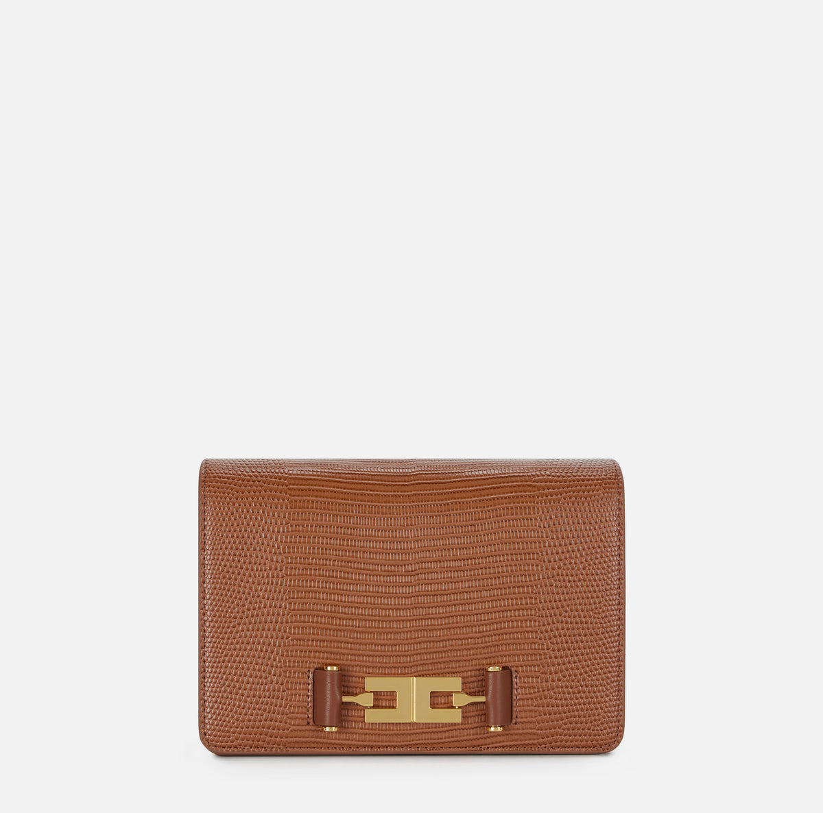 ELISABETTA FRANCHI Borsa Tracolla Ecopelle Logo Stampa Lucertola-Sigaro