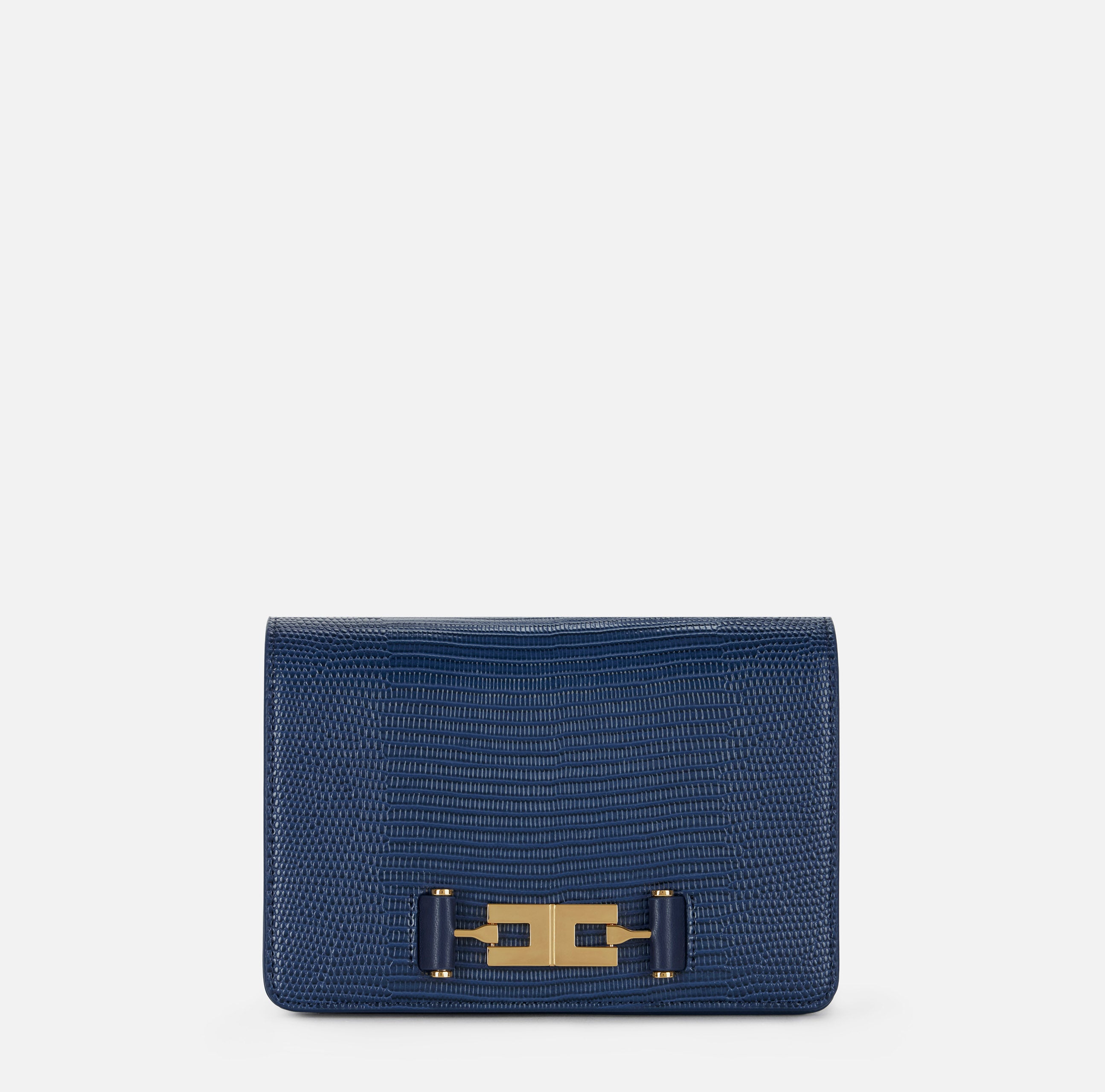 ELISABETTA FRANCHI Borsa Tracolla Ecopelle Logo Stampa Lucertola-Blu Notte