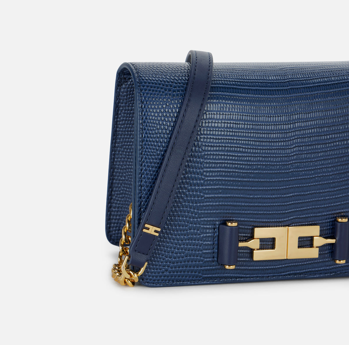 ELISABETTA FRANCHI Borsa Tracolla Ecopelle Logo Stampa Lucertola-Blu Notte