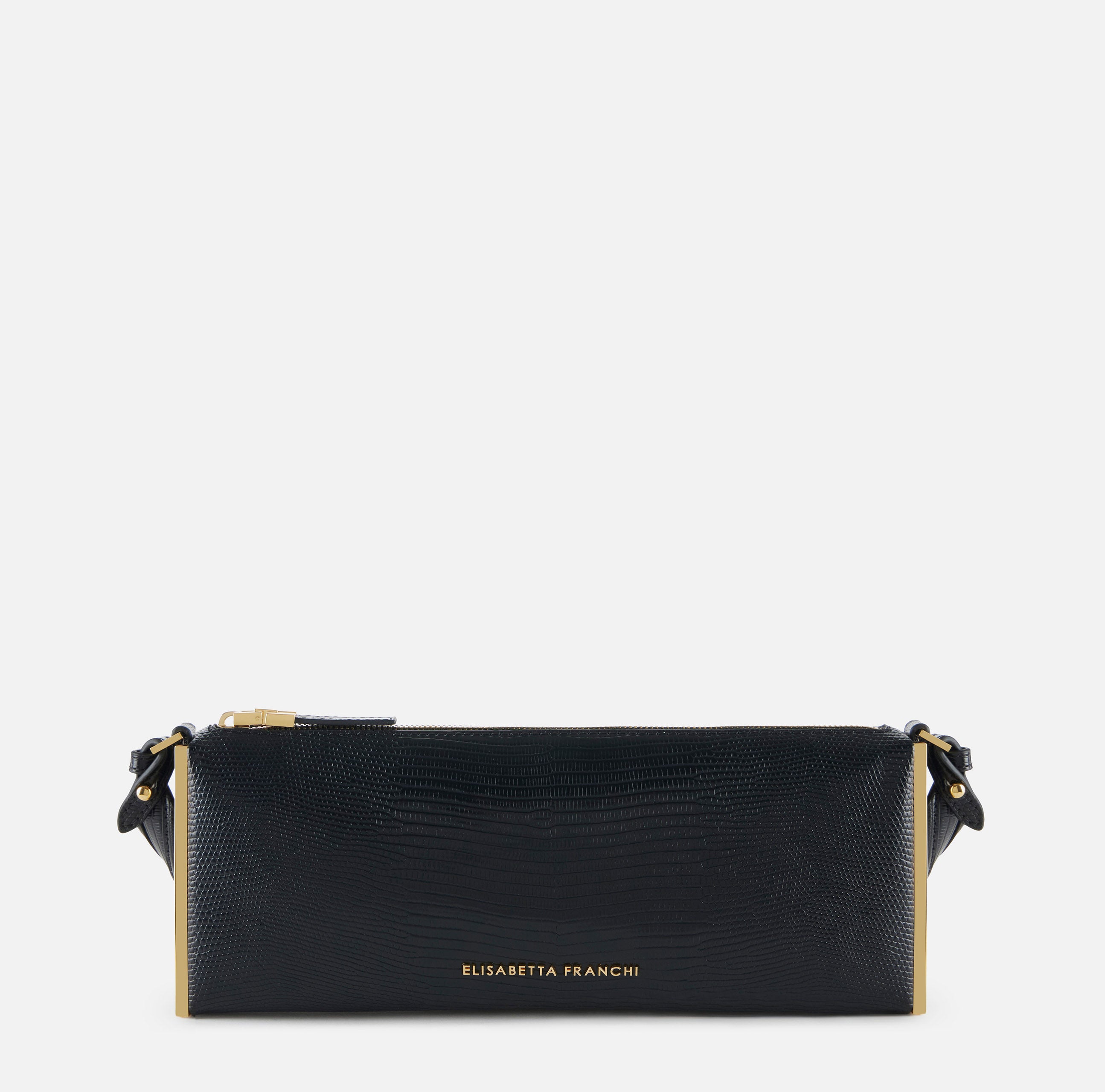 ELISABETTA FRANCHI Borsa a Spalla Ecopelle Stampa Lucertola-Nero