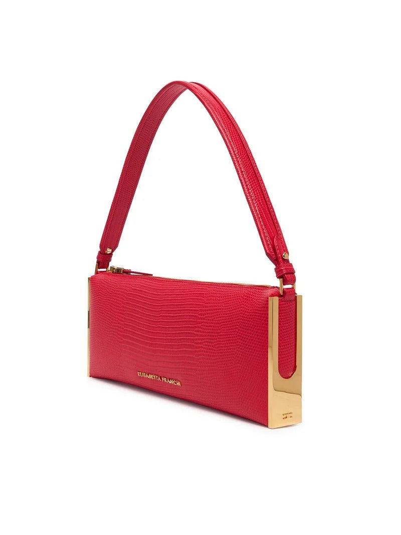 ELISABETTA FRANCHI Borsa a Spalla Ecopelle Stampa Lucertola-Red Passion
