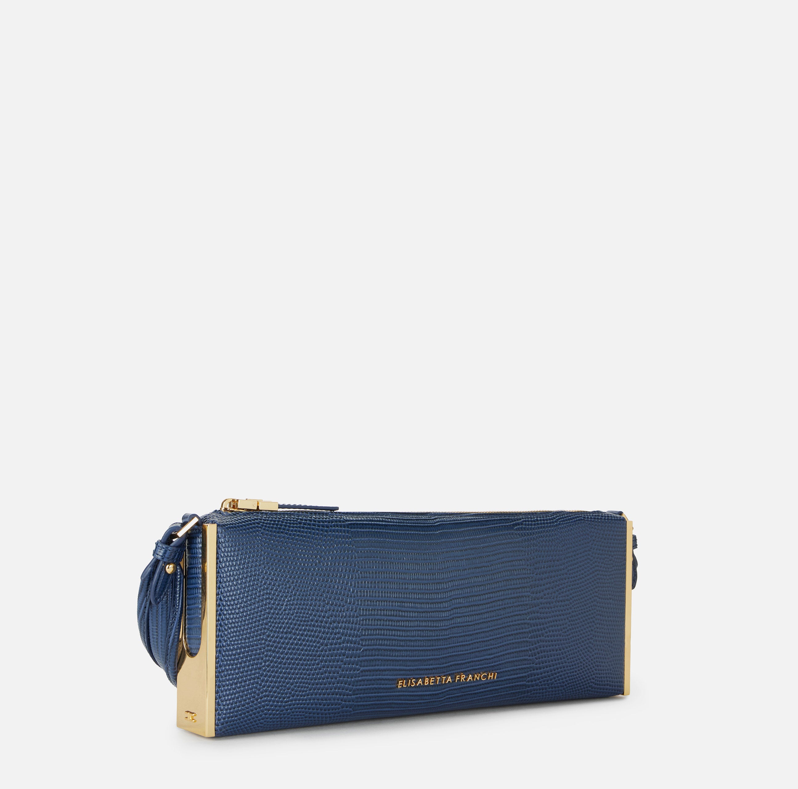 ELISABETTA FRANCHI Borsa a Spalla Ecopelle Stampa Lucertola-Blu Notte