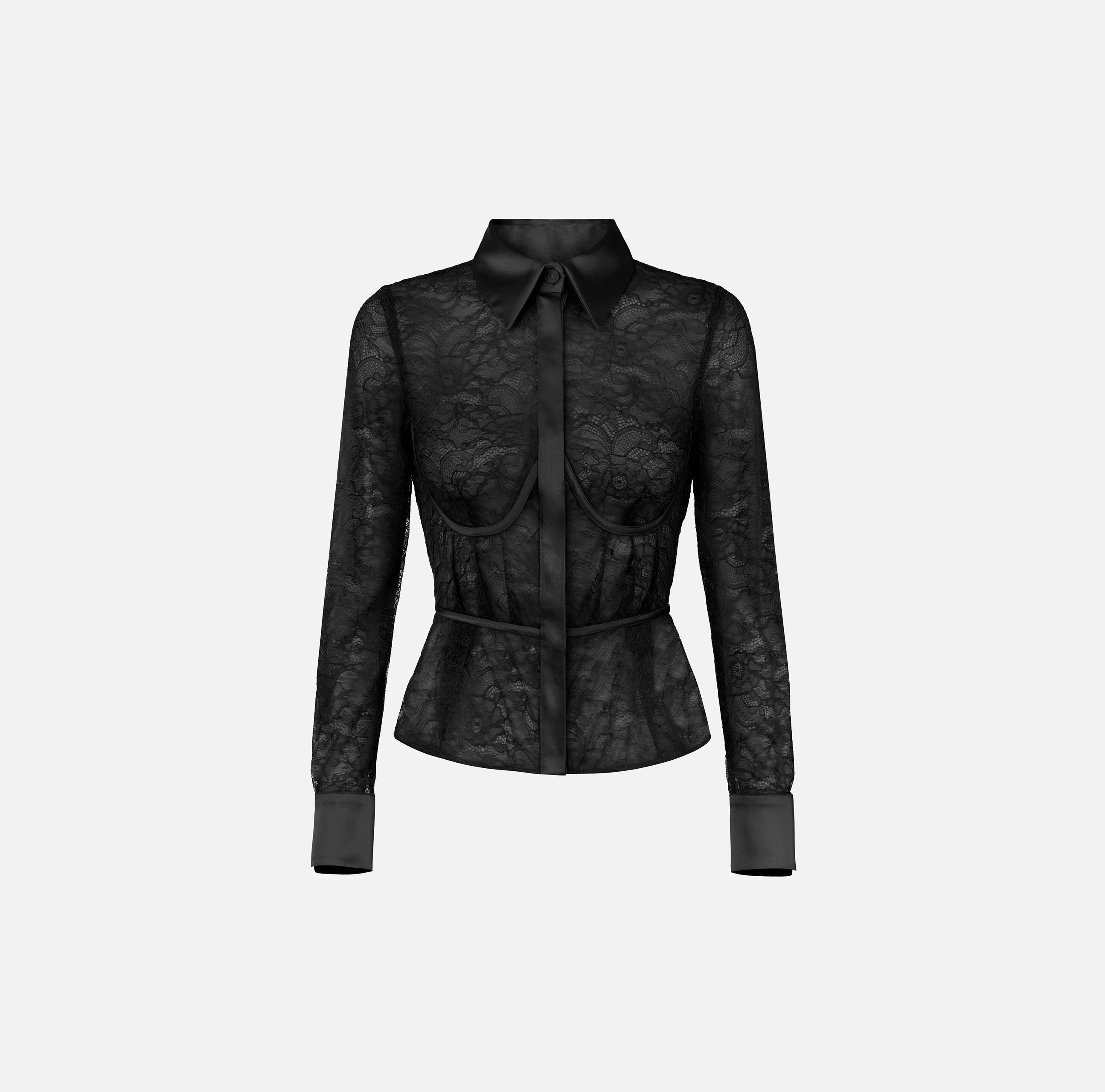ELISABETTA FRANCHI Camicia Pizzo Floreale Raso-Nero