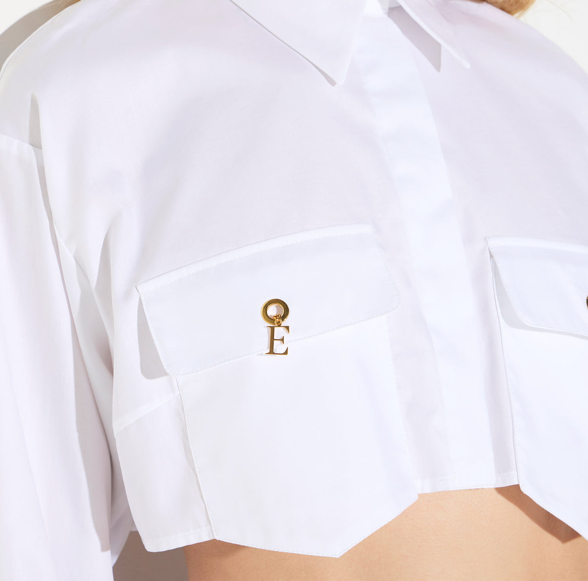 ELISABETTA FRANCHI Camicia Cropped Cotone Gemelli-Bianco