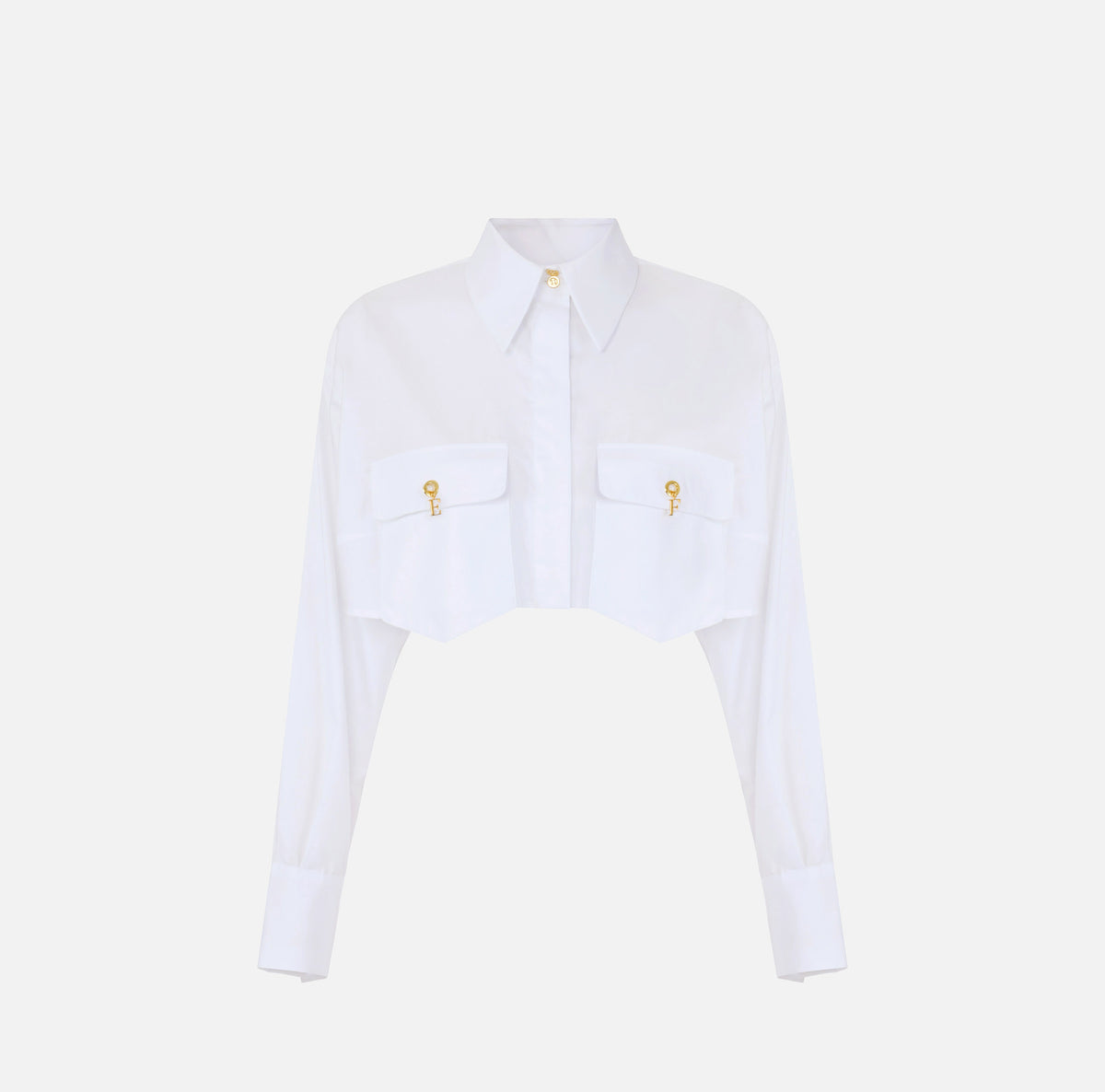ELISABETTA FRANCHI Camicia Cropped Cotone Gemelli-Bianco