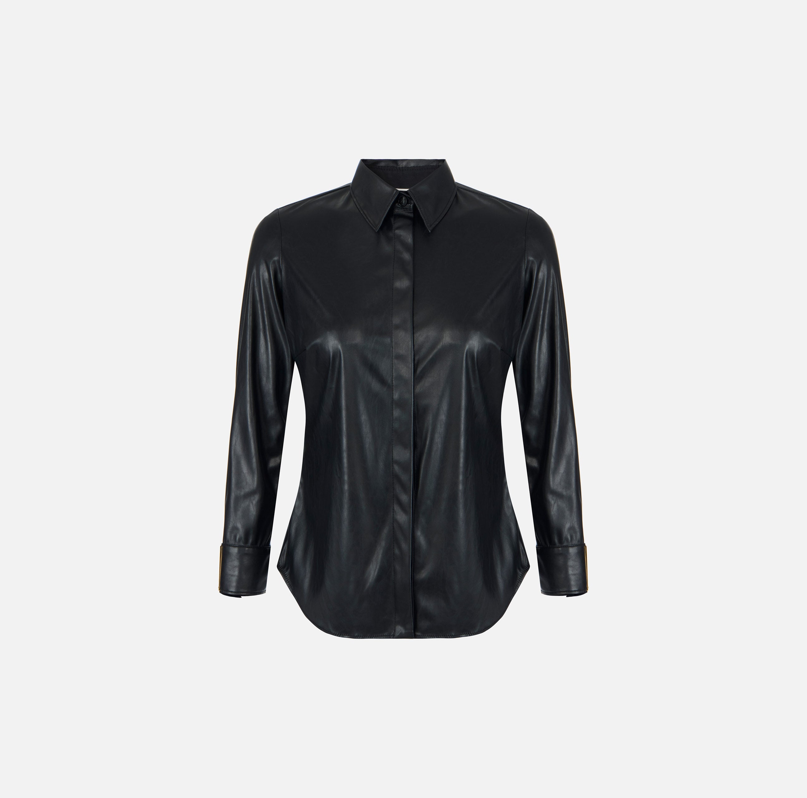 ELISABETTA FRANCHI Camicia Ecopelle Polsini Logo-Nero