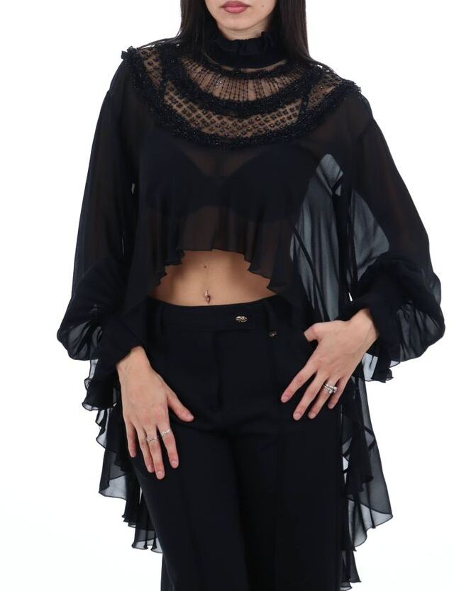 ELISABETTA FRANCHI Blusa Georgette Viscosa Ruches-Nero