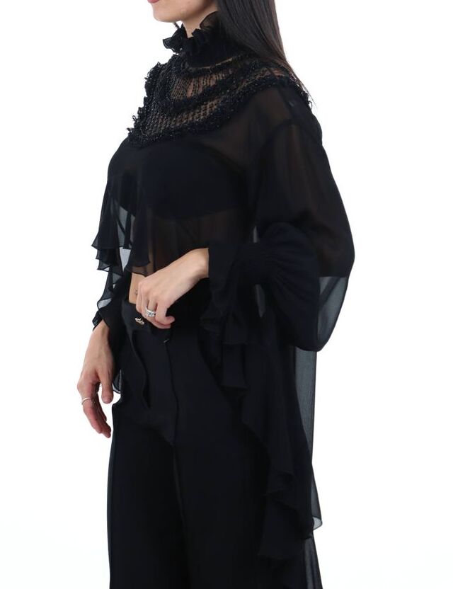 ELISABETTA FRANCHI Blusa Georgette Viscosa Ruches-Nero