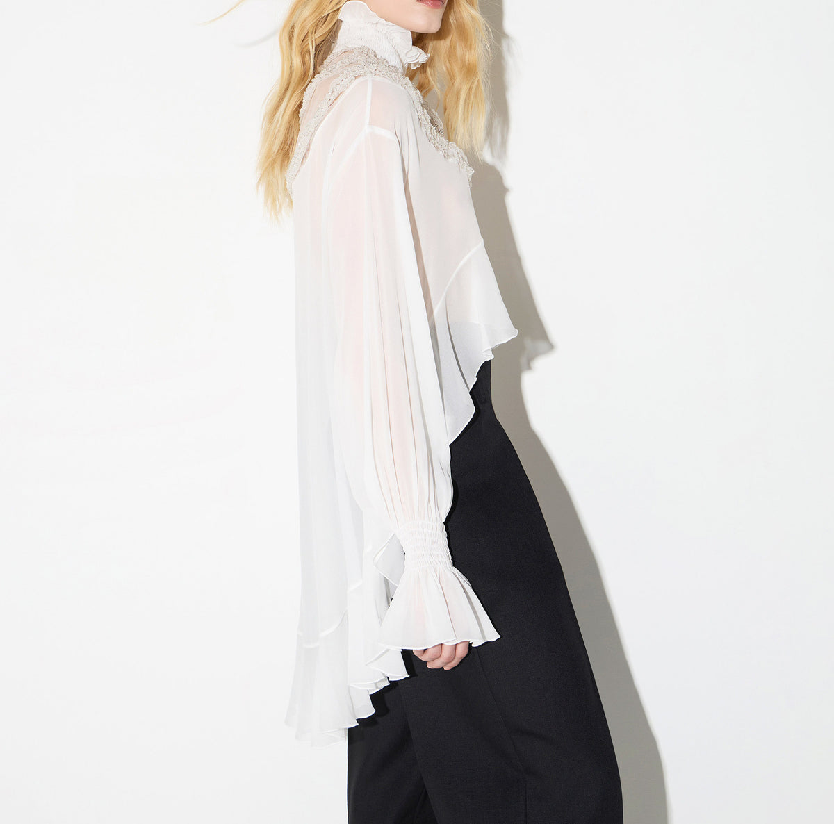 ELISABETTA FRANCHI Blusa Georgette Viscosa Ruches-Avorio