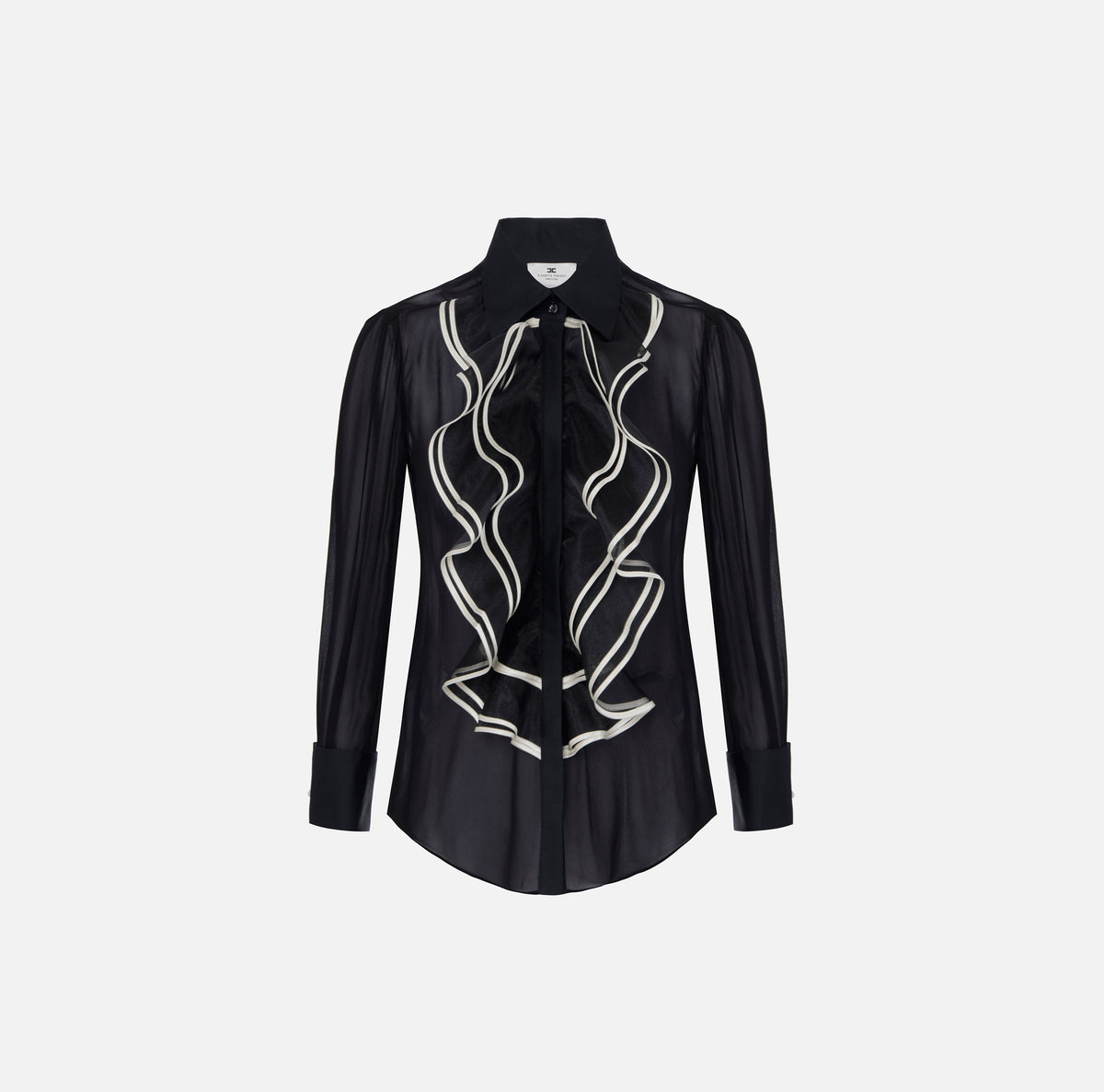ELISABETTA FRANCHI Camicia Georgette Ruches-Nero/Burro