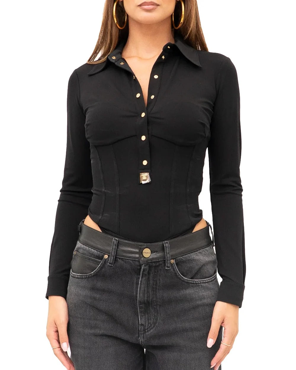ELISABETTA FRANCHI CAMICIA A BODY Viscosa Stretch-Nero