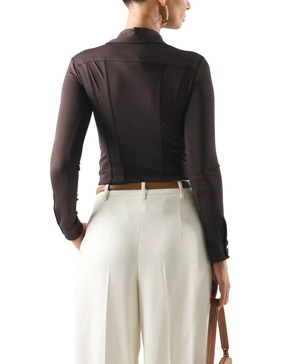 ELISABETTA FRANCHI CAMICIA A BODY Viscosa Stretch-Dark Chocolate