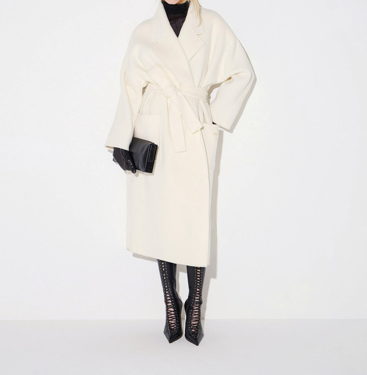 ELISABETTA FRANCHI Cappotto Panno double di Lana Vestaglia-Burro