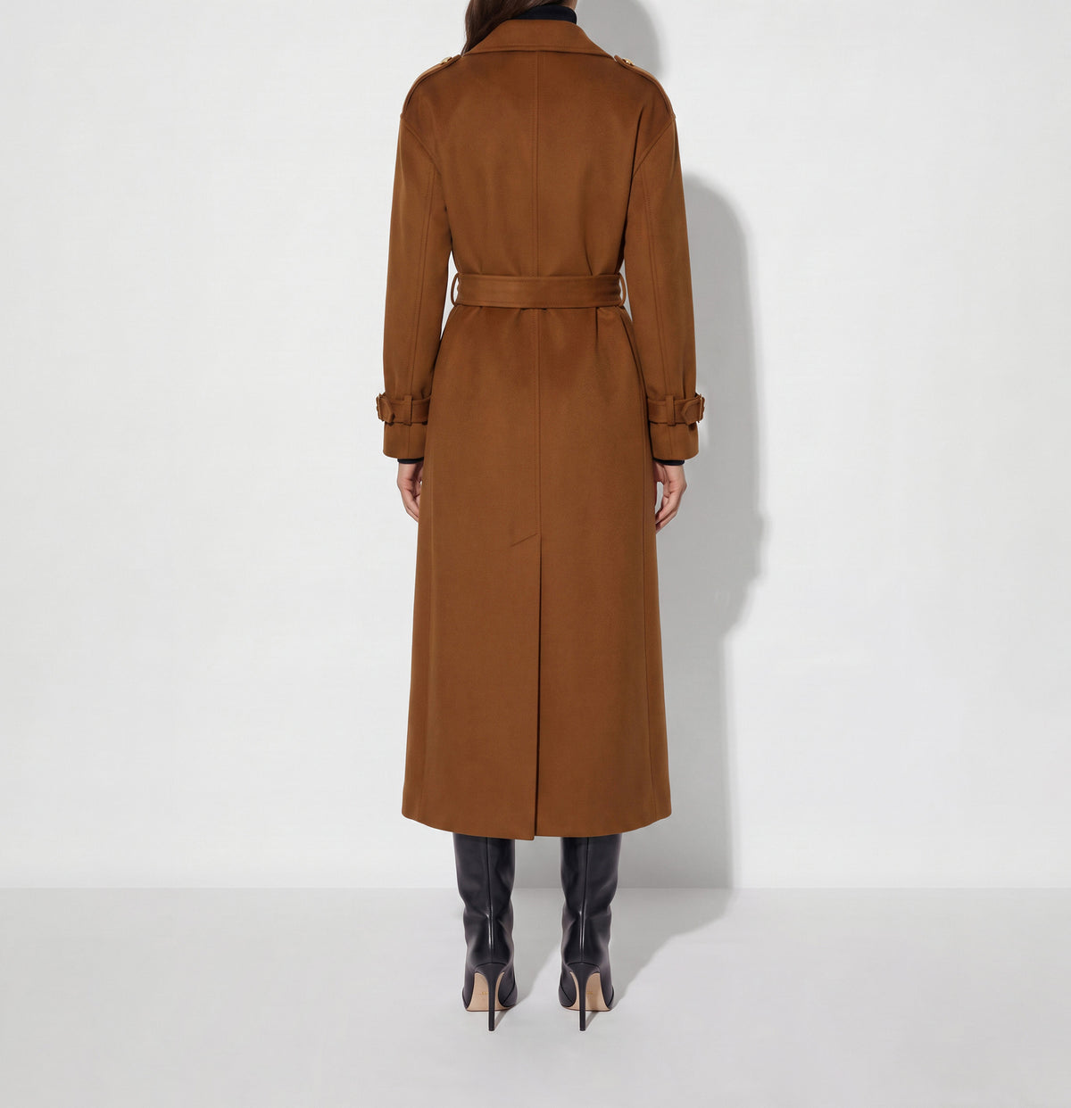 ELISABETTA FRANCHI Cappotto Lungo Panno Double di lana alamari-Sigaro