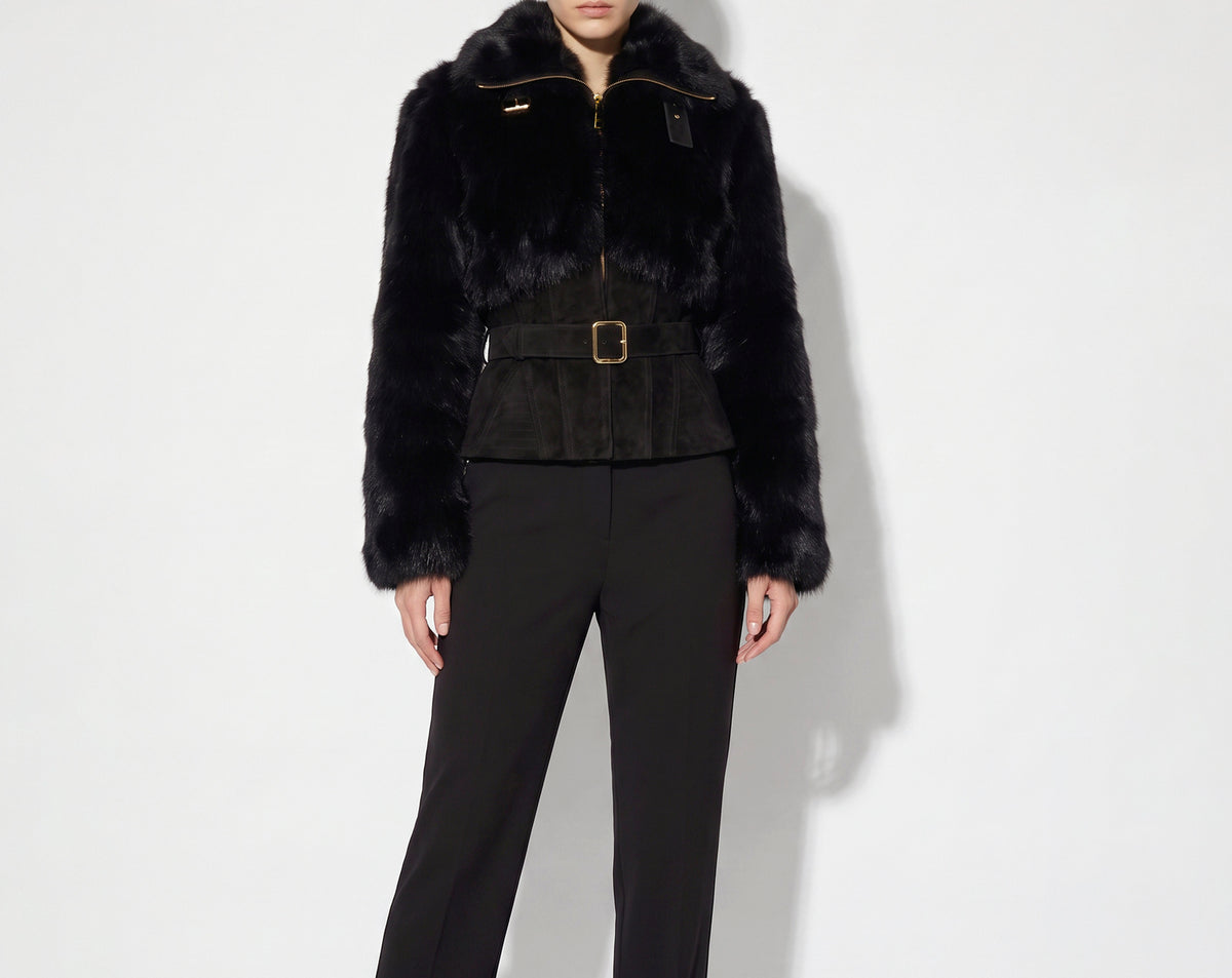 ELISABETTA FRANCHI Giacca Ecopelliccia Bustier-Nero