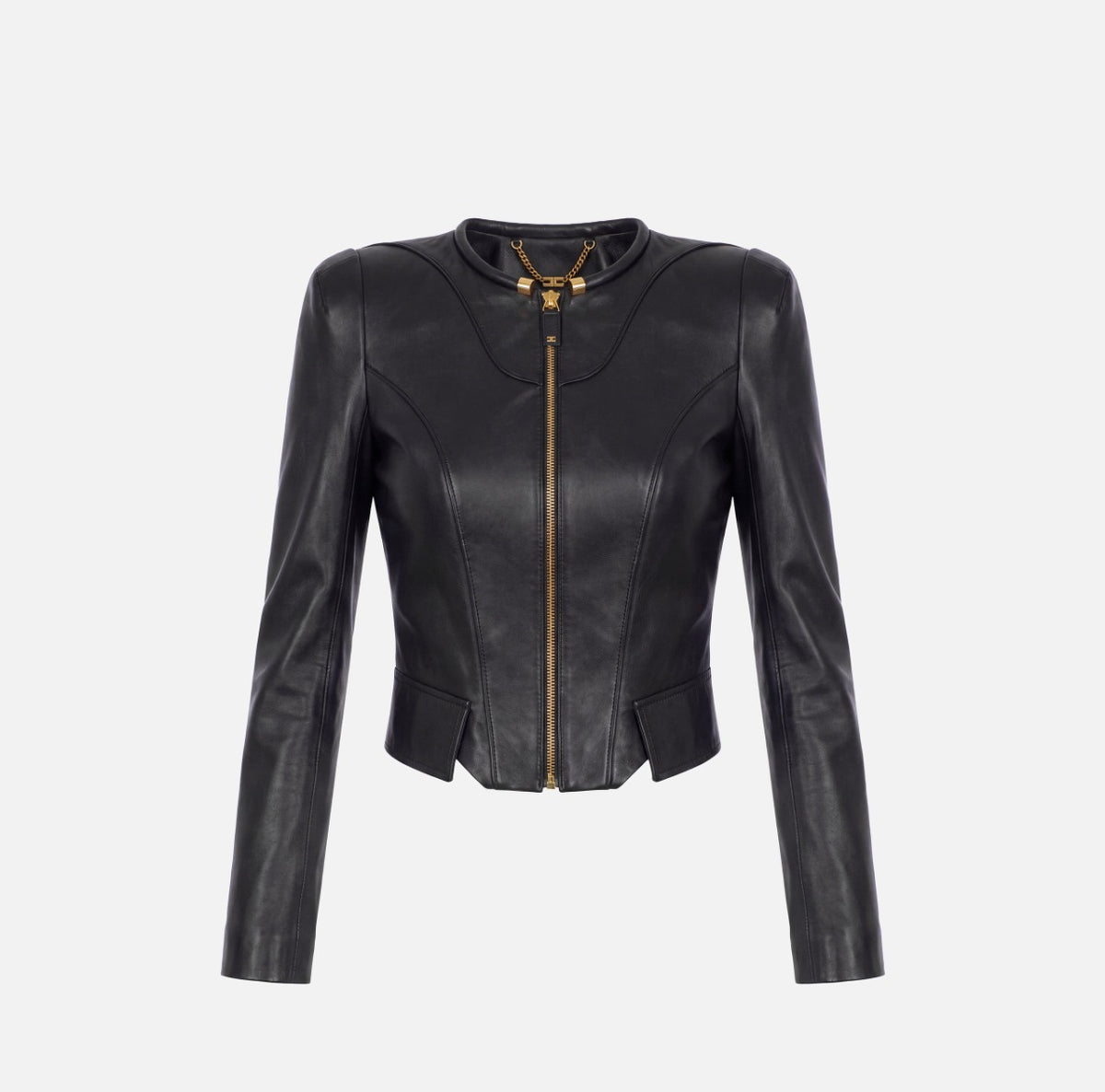 ELISABETTA FRANCHI GIACCA PELLE Collo Tubolare-Nero
