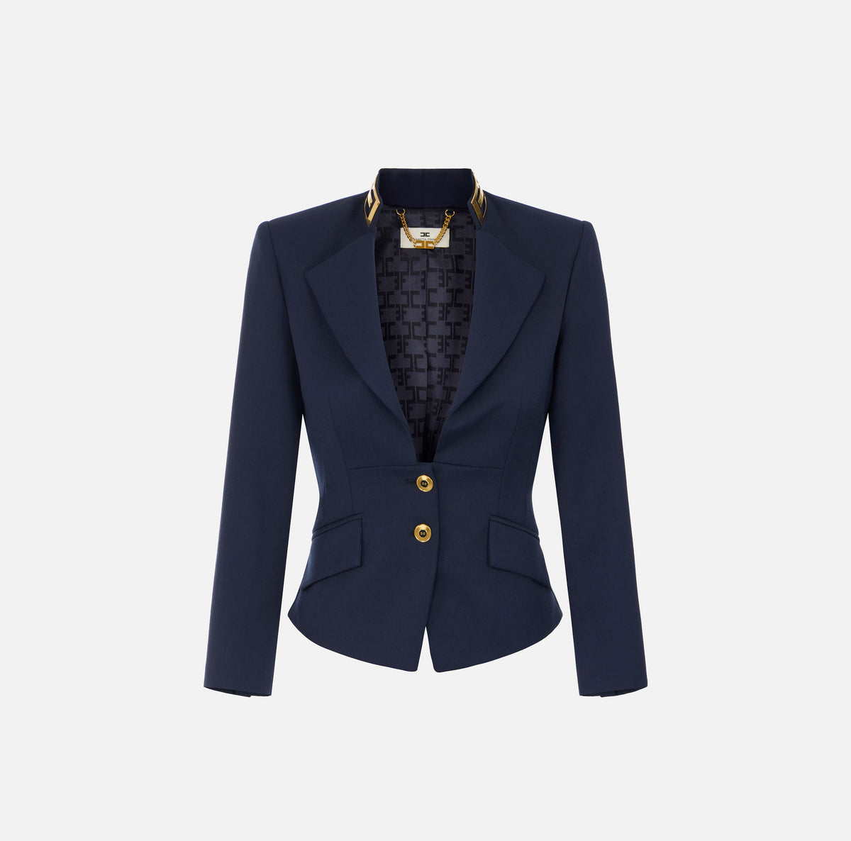 ELISABETTA FRANCHI Giacca Gabardina Colletto Gioiello-Navy