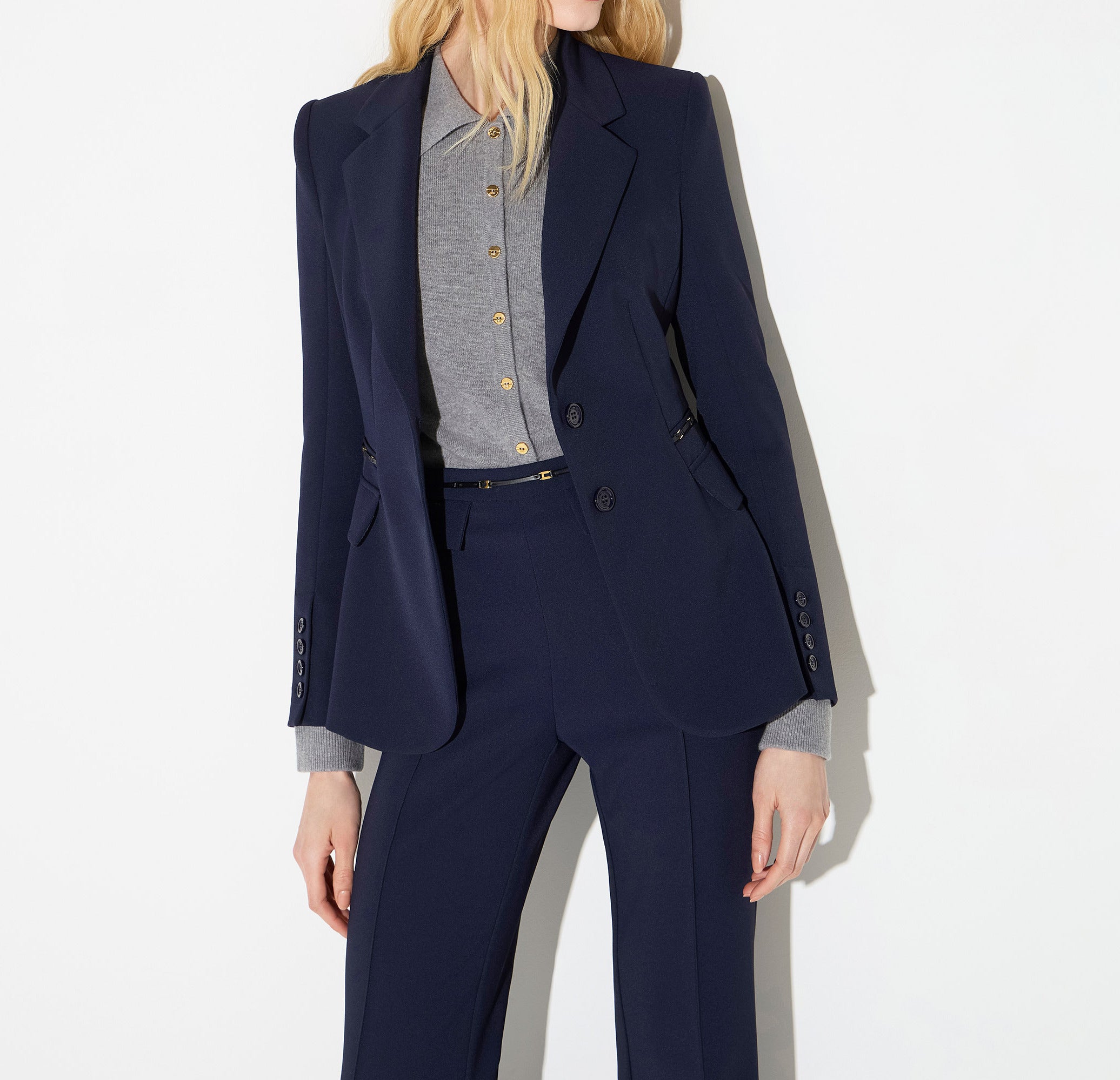 ELISABETTA FRANCHI Giacca Doppio Crêpe Morsetti Logo-Blu Notte