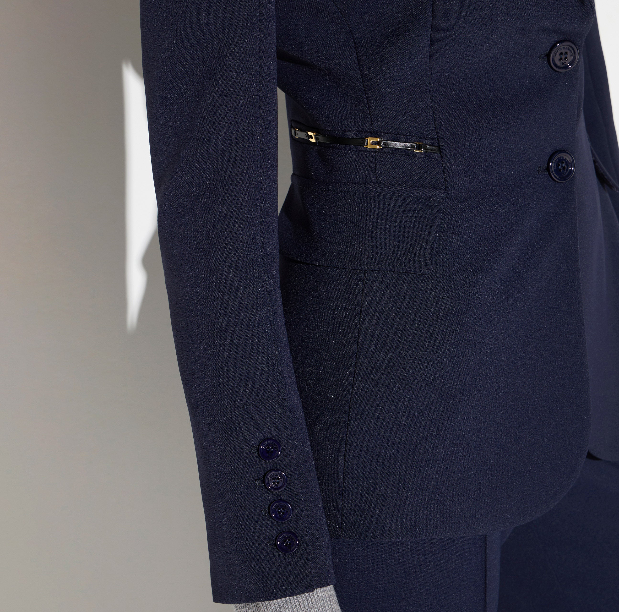 ELISABETTA FRANCHI Giacca Doppio Crêpe Morsetti Logo-Blu Notte