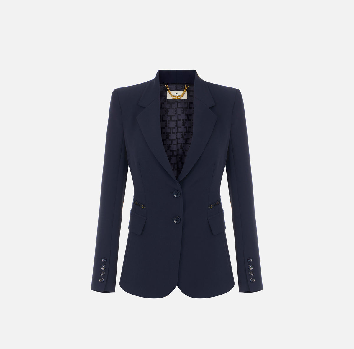 ELISABETTA FRANCHI Giacca Doppio Crêpe Morsetti Logo-Blu Notte