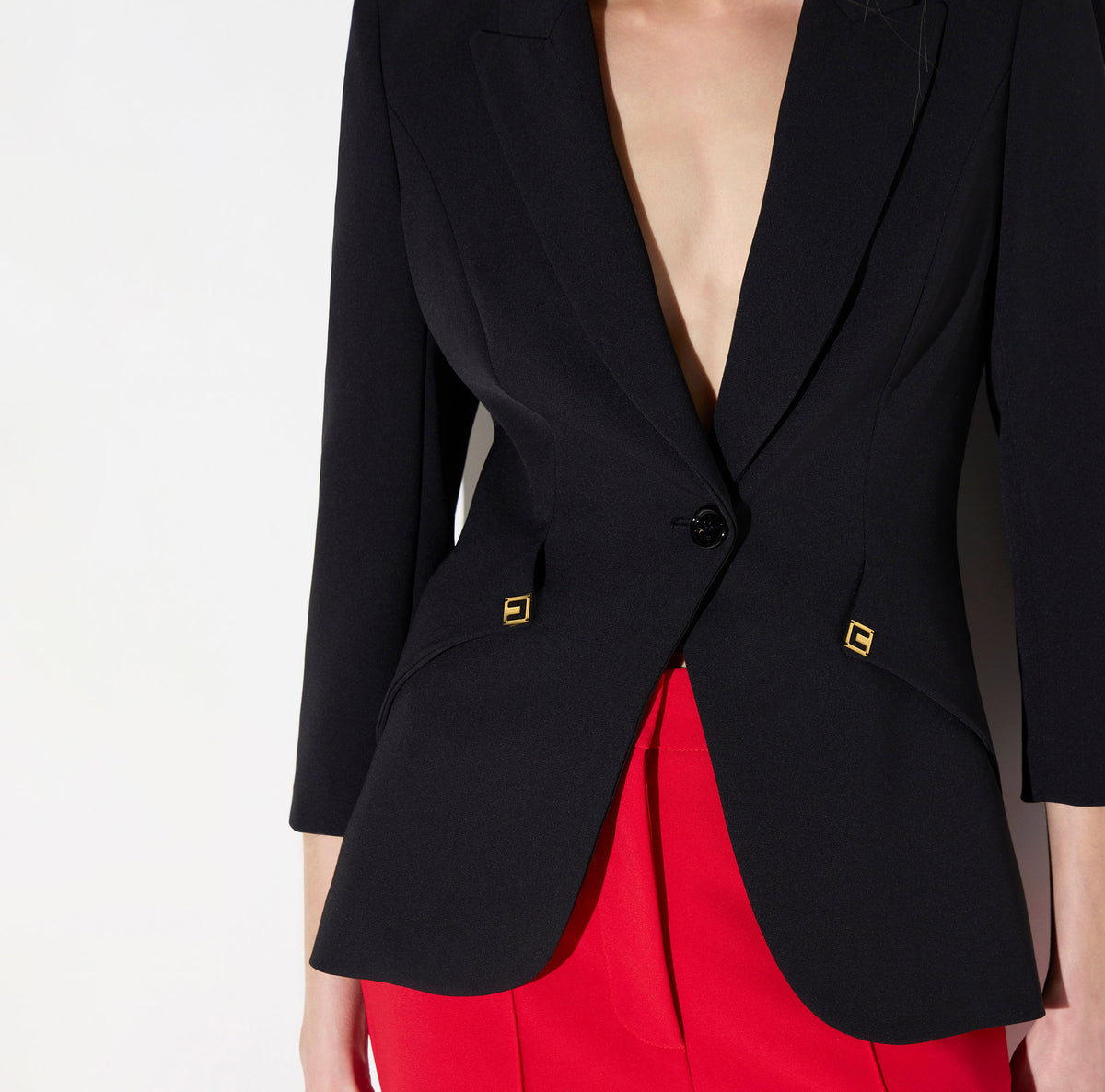 ELISABETTA FRANCHI Giacca doppio crêpe Bande Raso Logo-Nero
