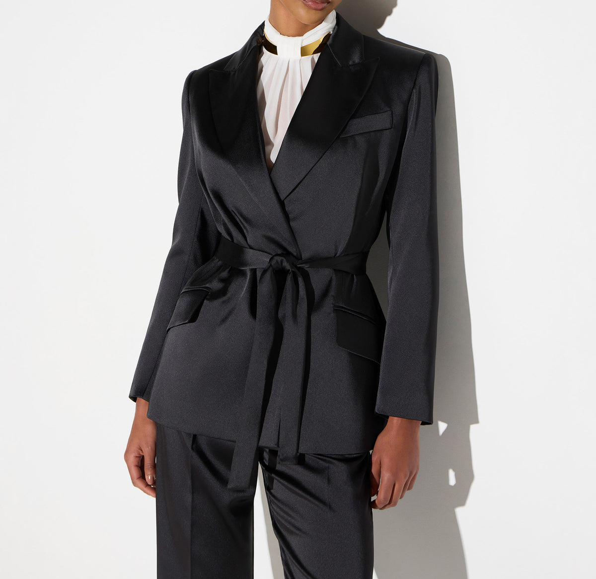 ELISABETTA FRANCHI Giacca Raso Stretch Cintura-Nero