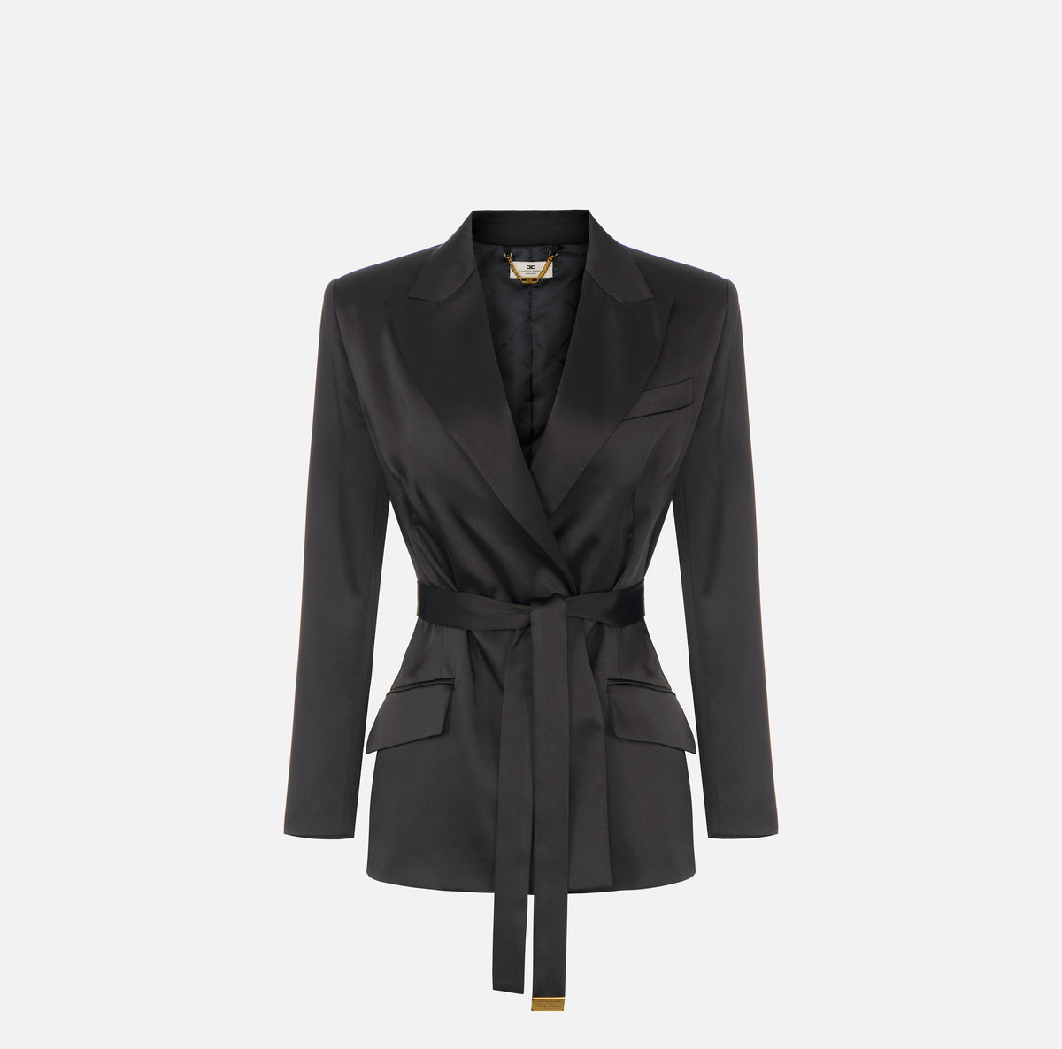 ELISABETTA FRANCHI Giacca Raso Stretch Cintura-Nero
