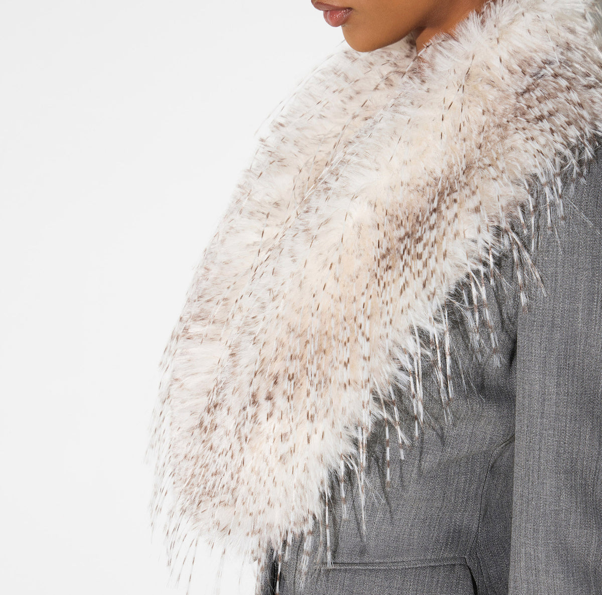 ELISABETTA FRANCHI Giacca Lana Collo Ecopelliccia-Grigio Melange