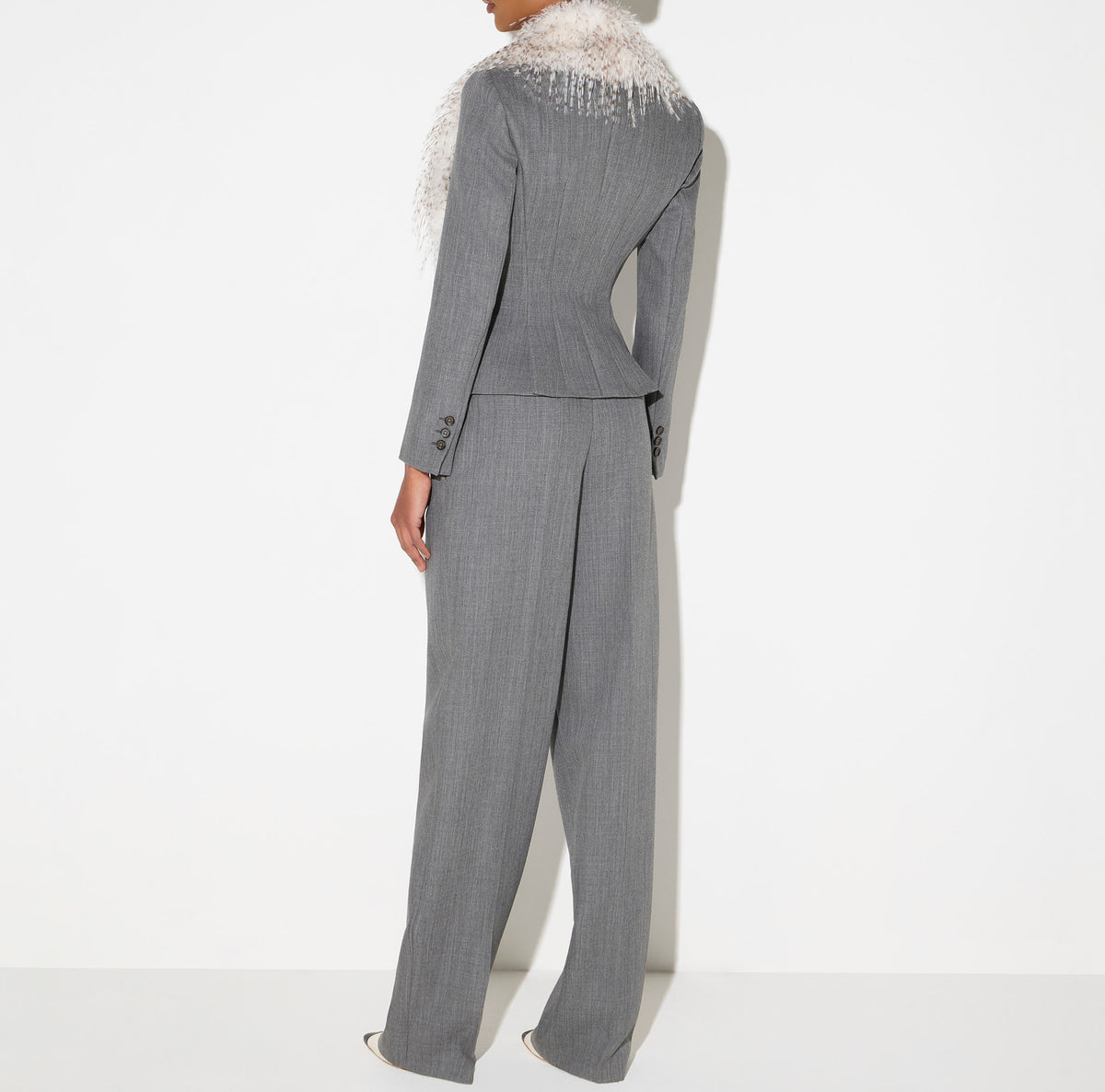 ELISABETTA FRANCHI Giacca Lana Collo Ecopelliccia-Grigio Melange