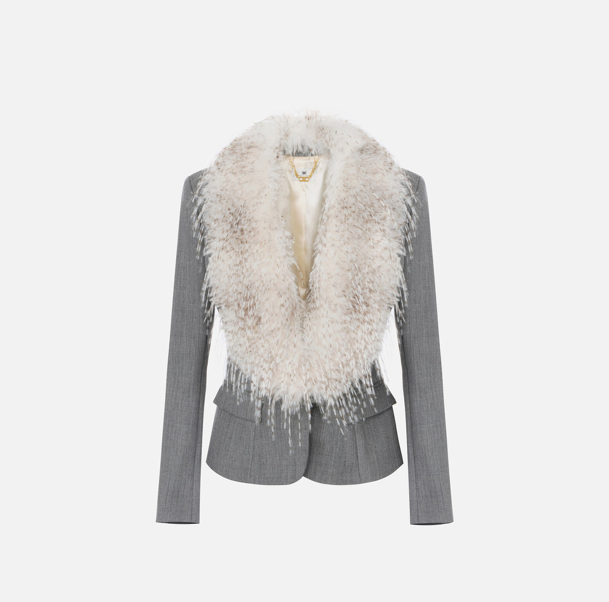 ELISABETTA FRANCHI Giacca Lana Collo Ecopelliccia-Grigio Melange