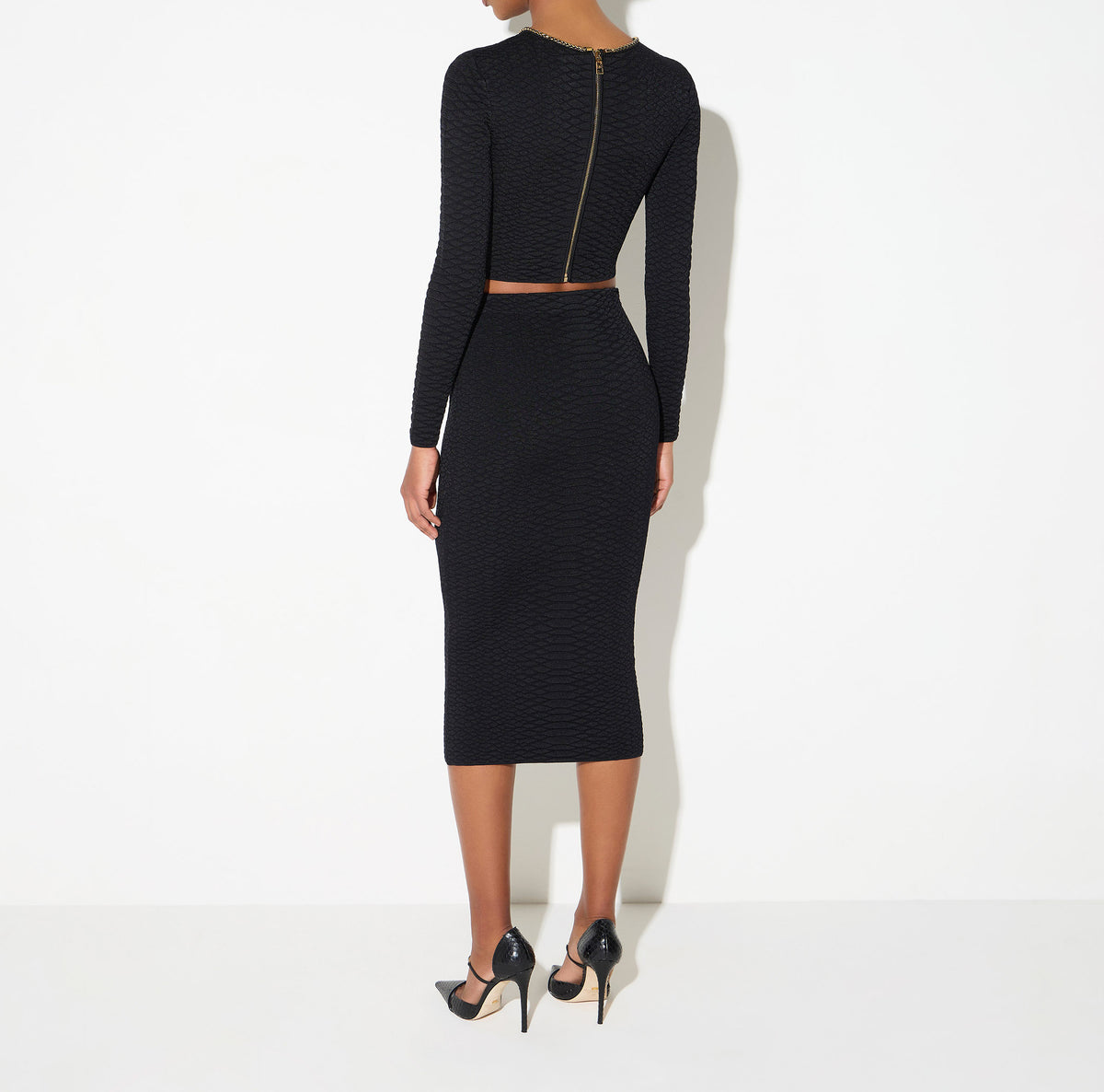 ELISABETTA FRANCHI Gonna Midi Maglia Trama Snake-Nero
