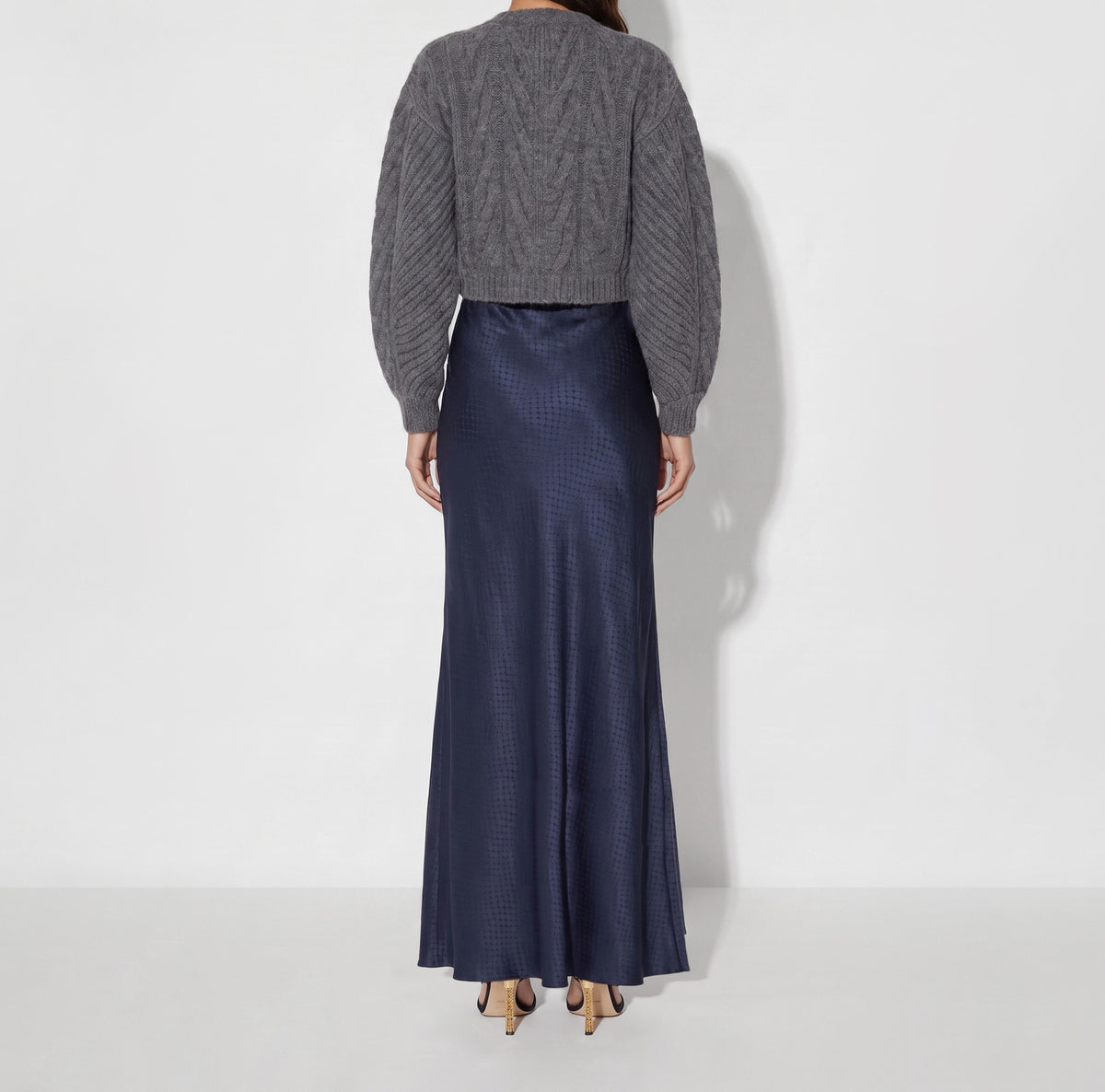 ELISABETTA FRANCHIN Gonna Lunga Raso Trama Snake-Blu Notte