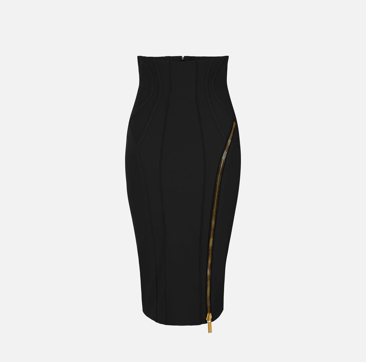 ELISABETTA FRANCHI Gonna Midi Tessuto Tecnico Zip-Nero