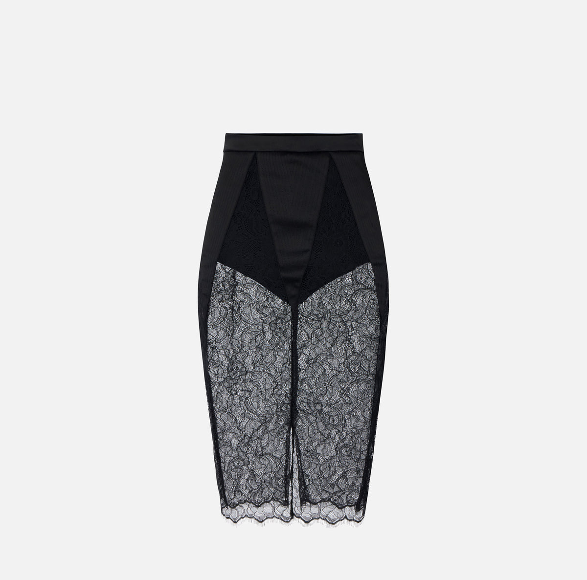 ELISABETTA FRANCHI Gonna Midi Pizzo Floreale-Nero