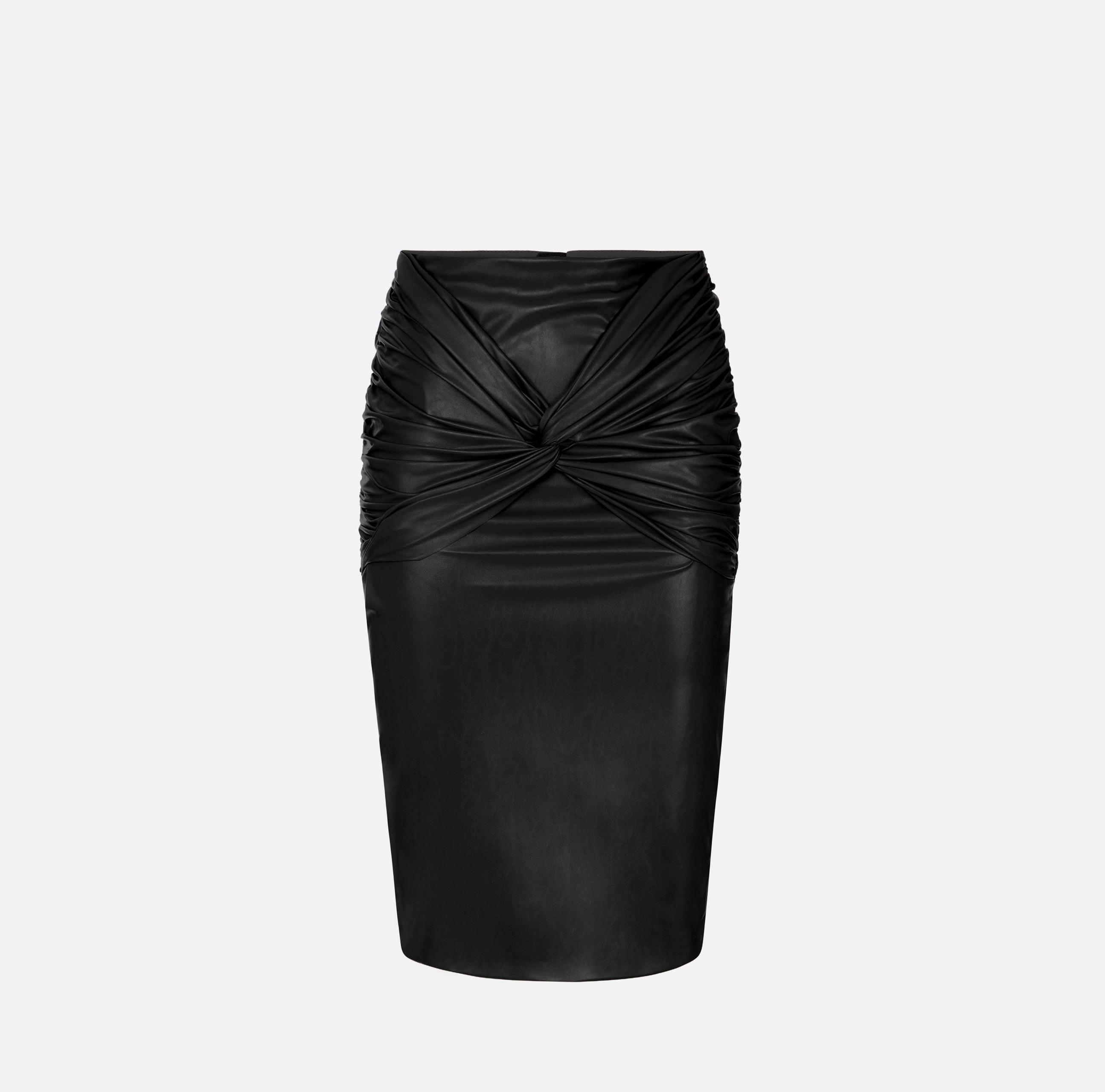 ELISABETTA FRANCHI Gonna Midi Ecopelle Drappeggio-Nero