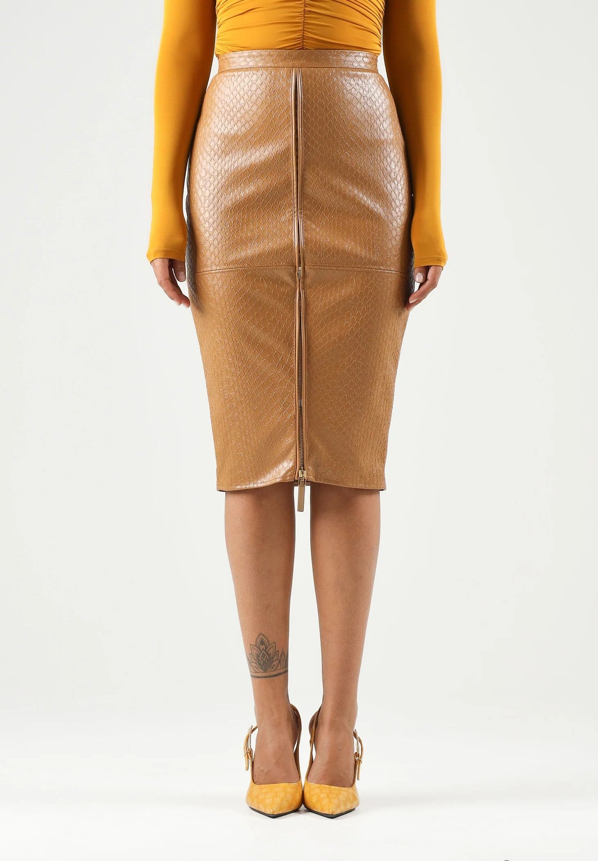 ELISABETTA FRANCHI Gonna Midi Ecopelle Trama Snake-Daino
