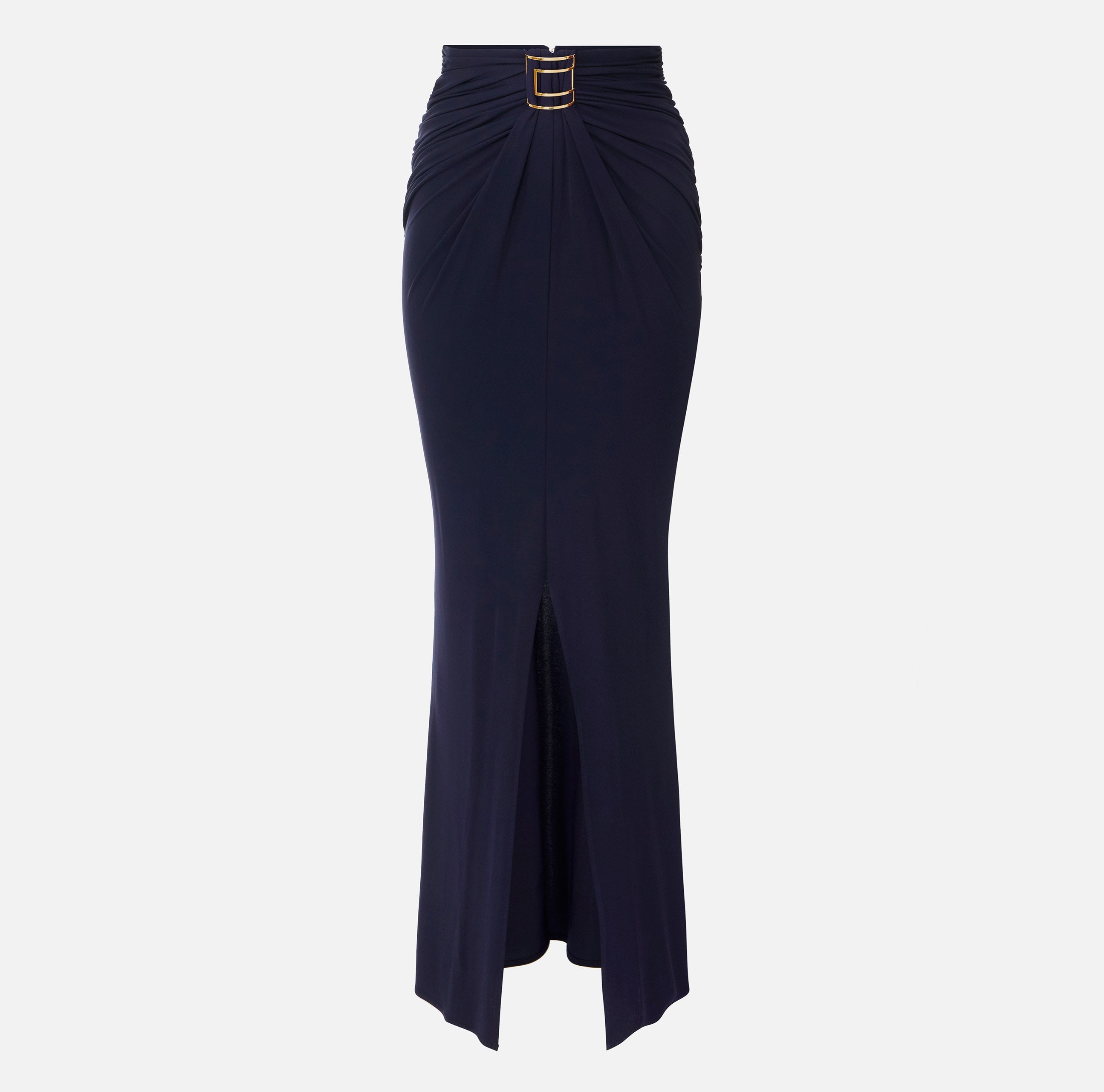 ELISABETTA FRANCHI Gonna Lunga jersey crêpe Placca Logo-Blu Notte