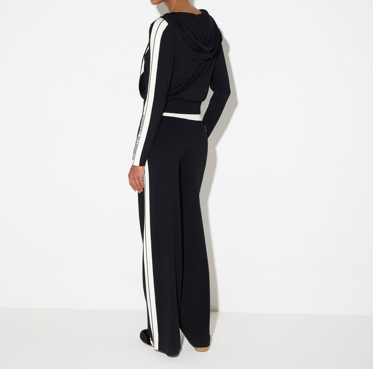 ELISABETTA FRANCHI Pantalone Maglia Viscosa Bande-Nero/Burro