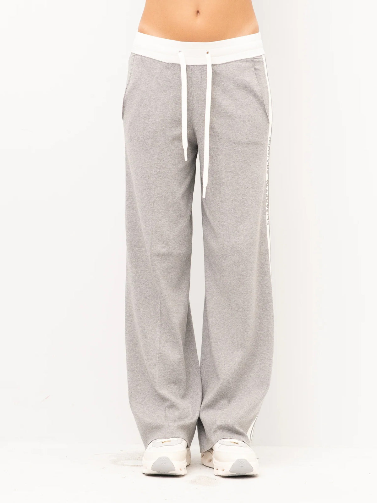ELISABETTA FRANCHI Pantalone Maglia Viscosa Bande-Grigio/Avorio