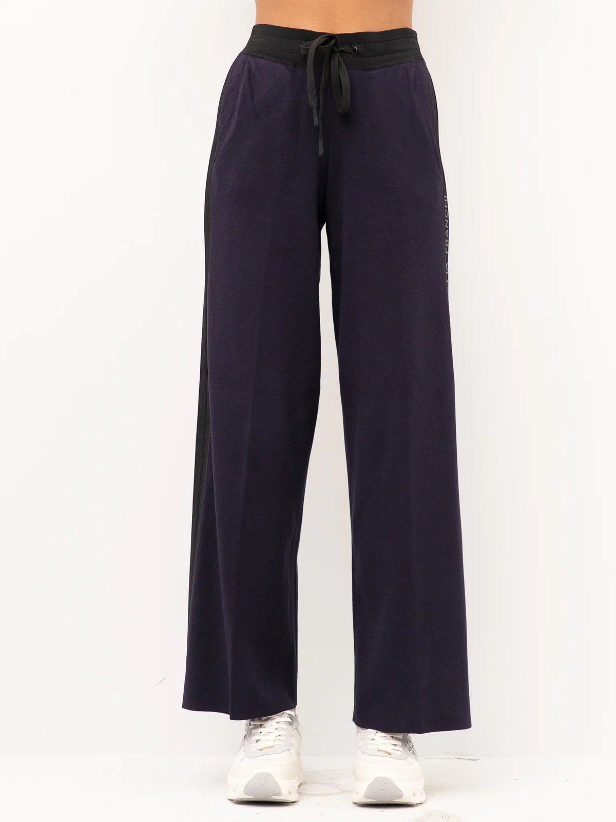 ELISABETTA FRANCHI Pantalone Maglia Viscosa Bande-Blu/Nero