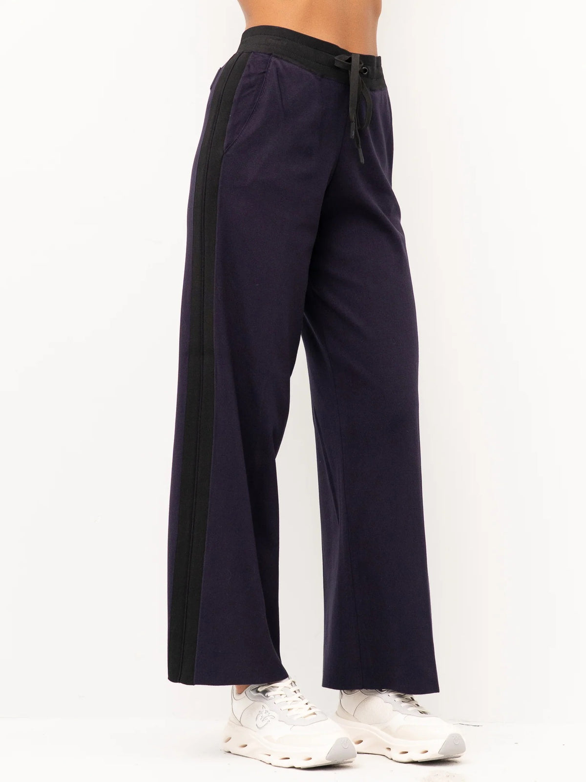 ELISABETTA FRANCHI Pantalone Maglia Viscosa Bande-Blu/Nero