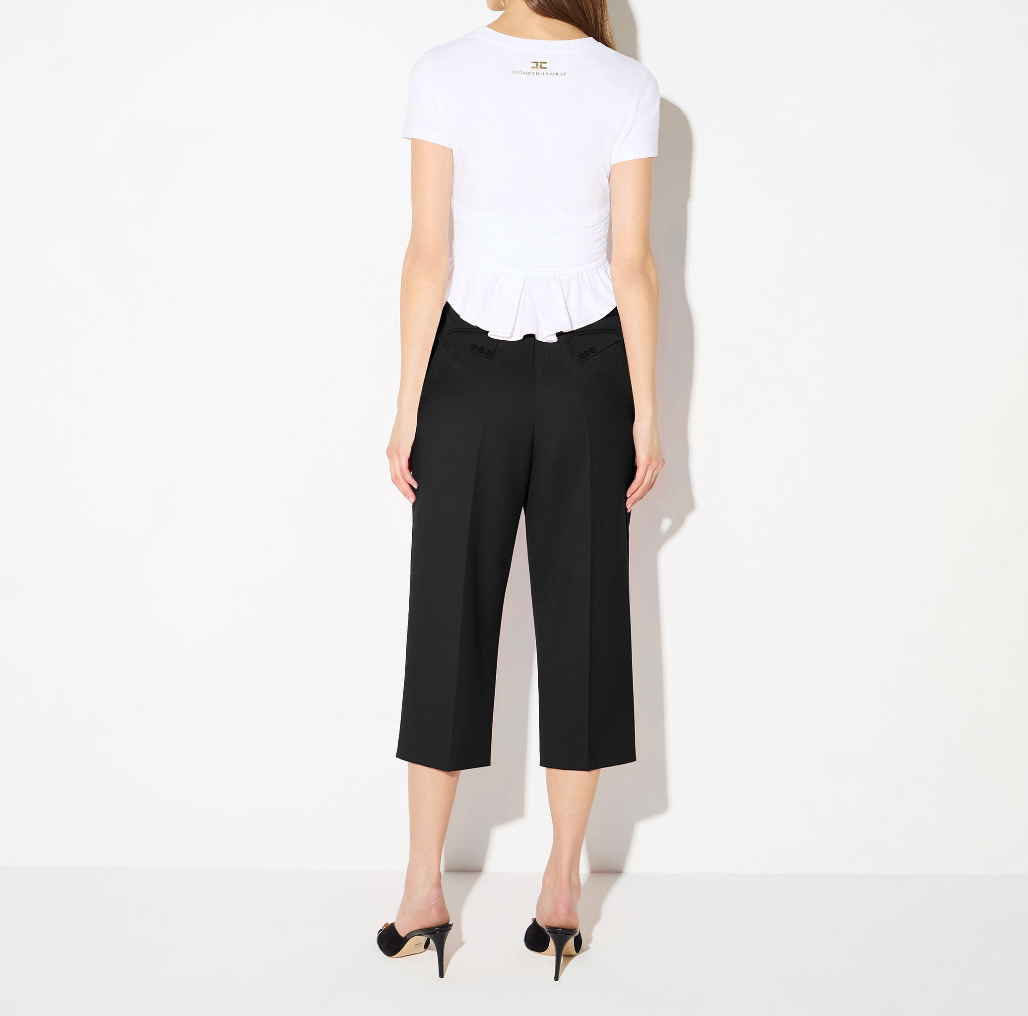 ELISABETTA FRANCHI T-Shirt Jersey Cotone Logo Drappeggio-Gesso